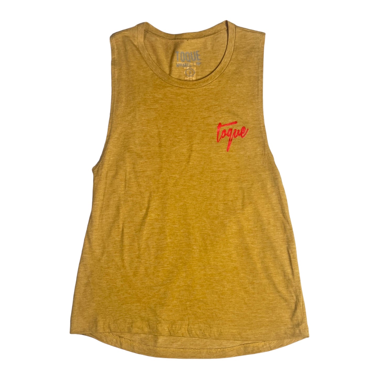 Women's Muscle Tank Antique Gold/Red Logo