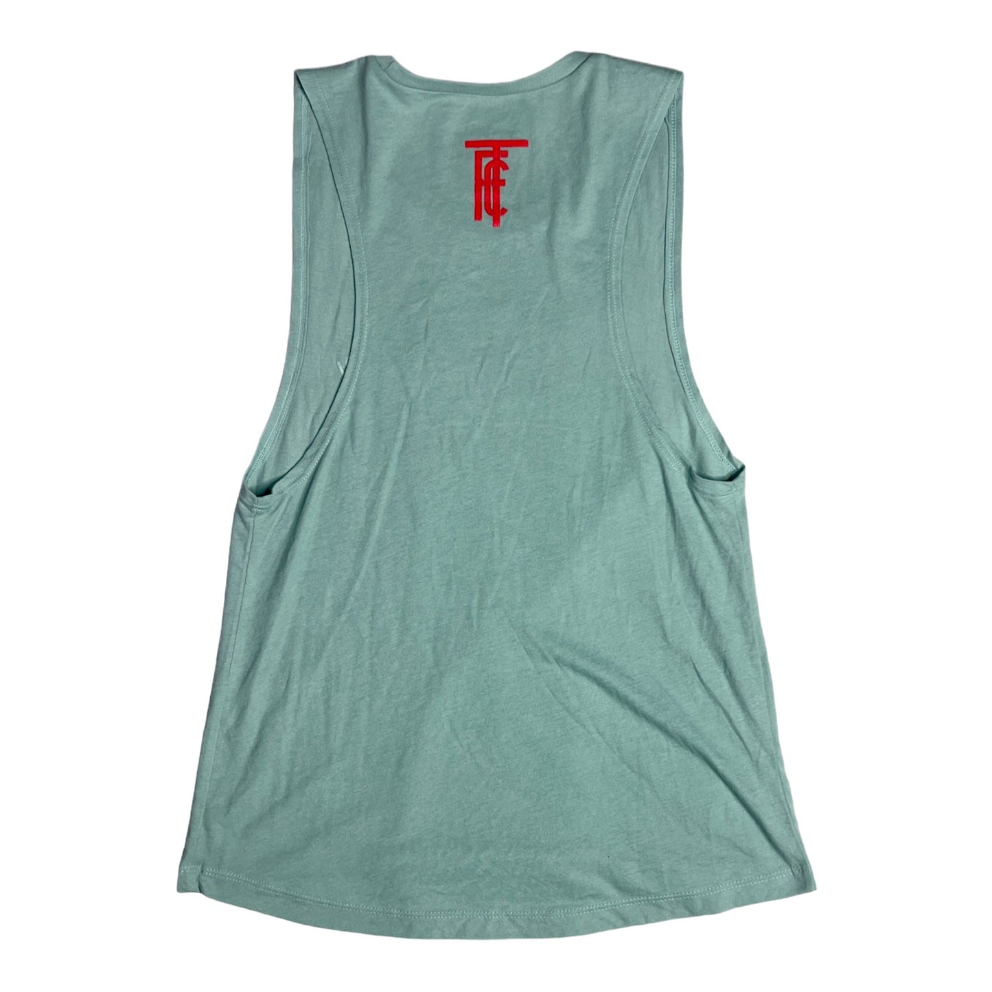 Women's Muscle Tank Stonewash Green/Red Logo