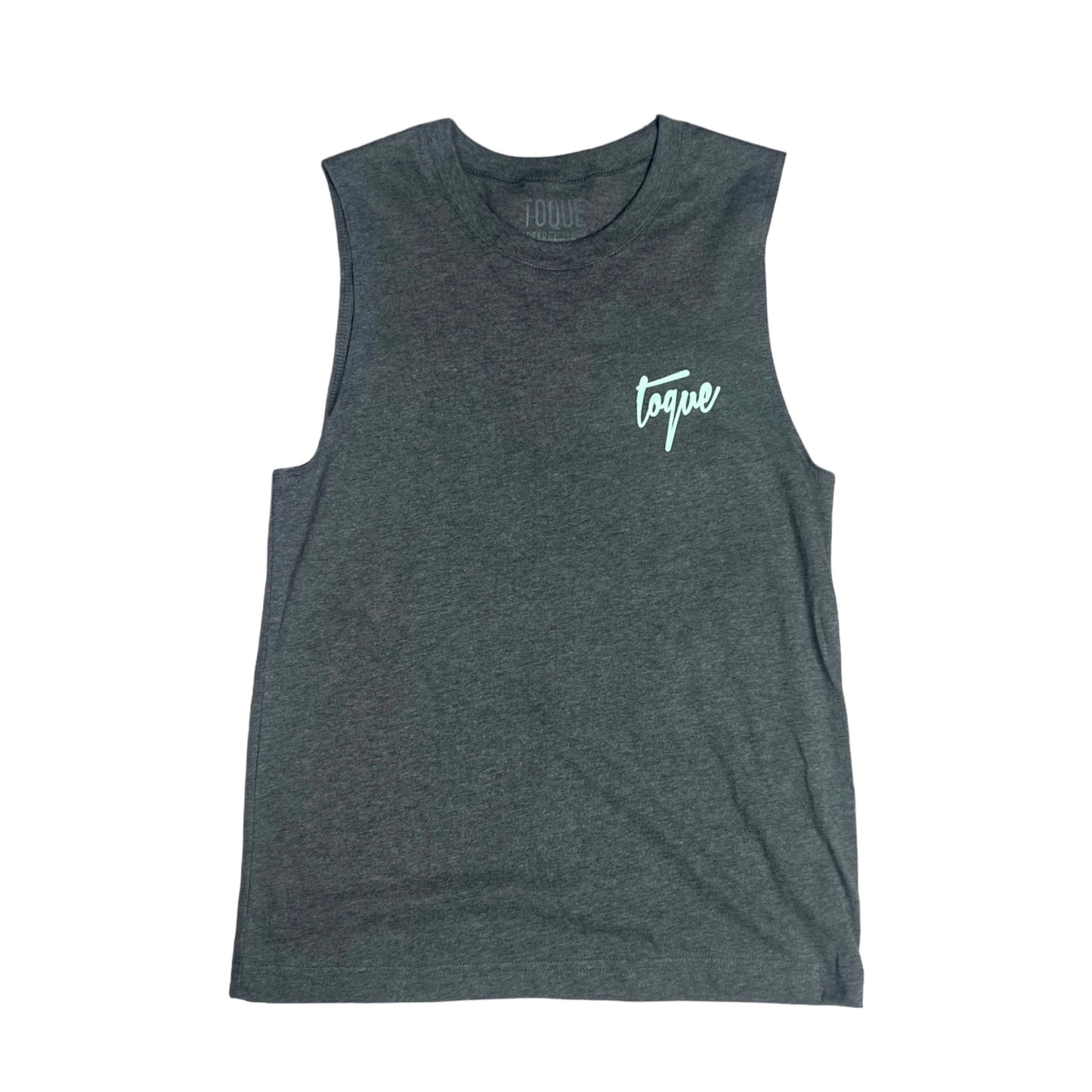 Unisex Muscle Tank Dark Grey Heather/ Mint Logo