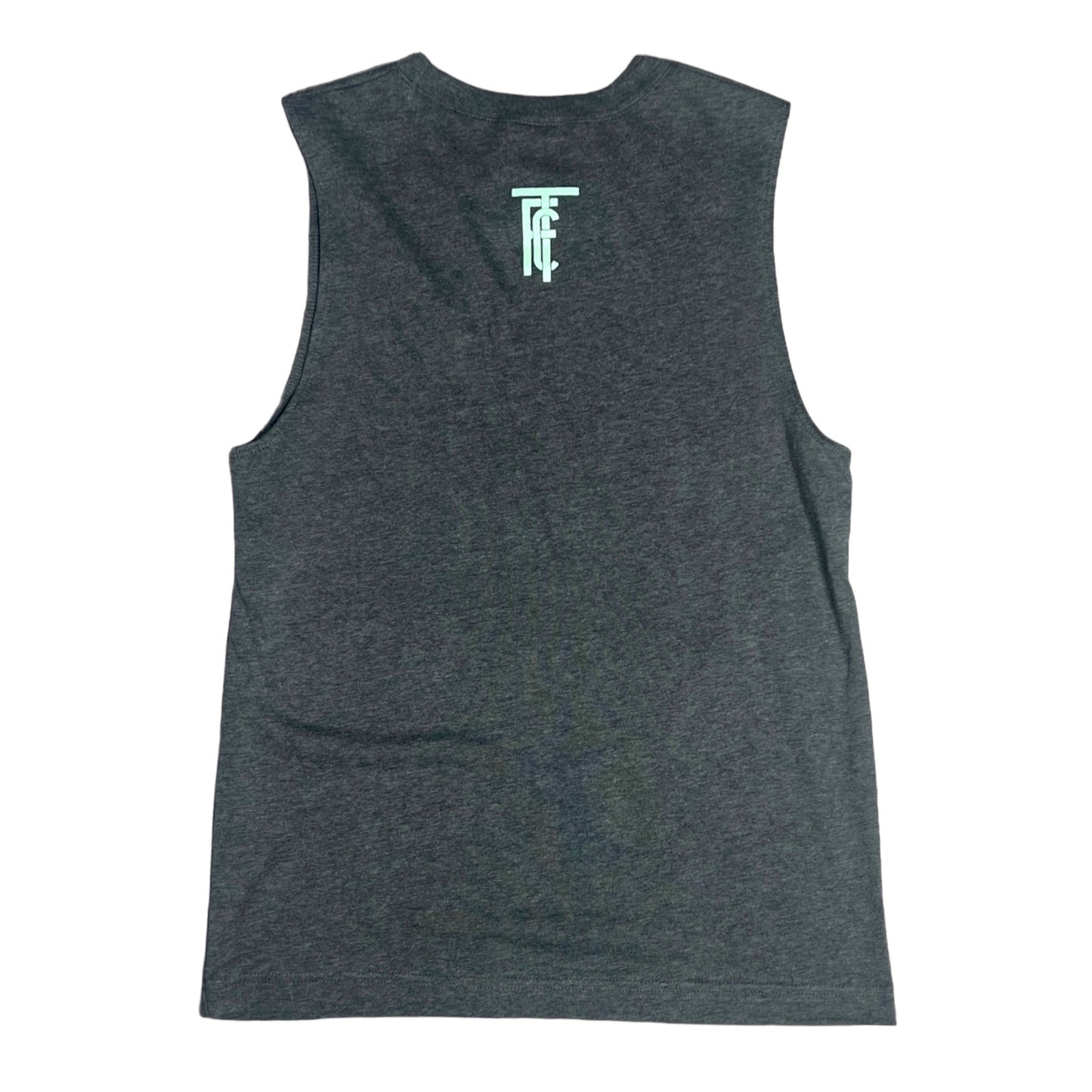 Unisex Muscle Tank Dark Grey Heather/ Mint Logo