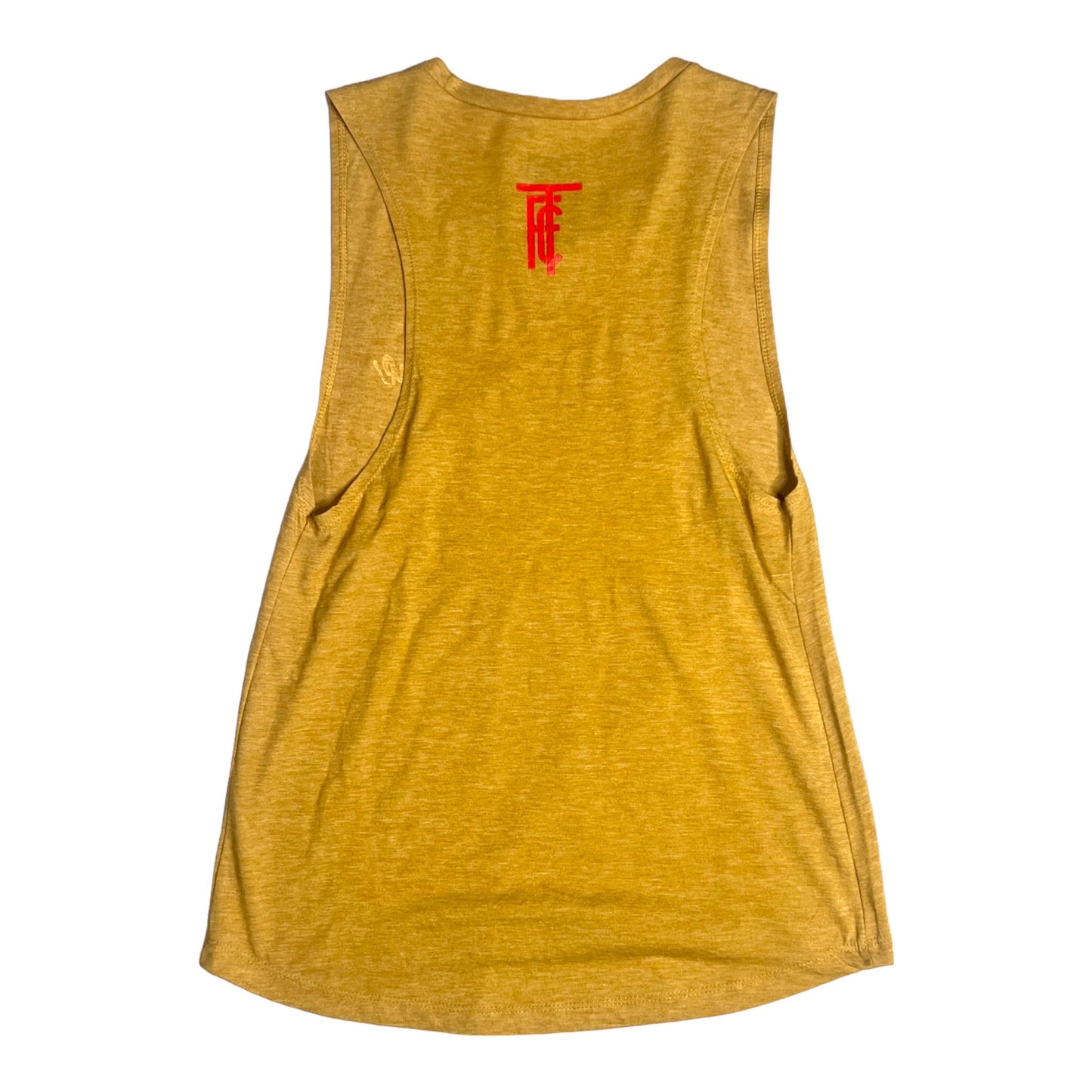 Women's Muscle Tank Antique Gold/Red Logo